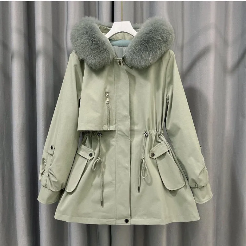 

Женское зимнее пальто из 2021 натурального меха, Корейская версия, съемное пальто из натурального кроличьего меха со съемным воротником из на...