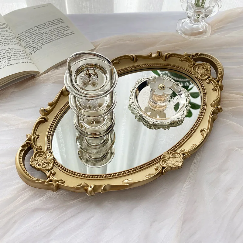 Plates Cake Stand Nordic Binaural Glass Mirror Gold Storage Tray Photo Props Nоднос Nля Nекора Tарелка 디저트접시 Table