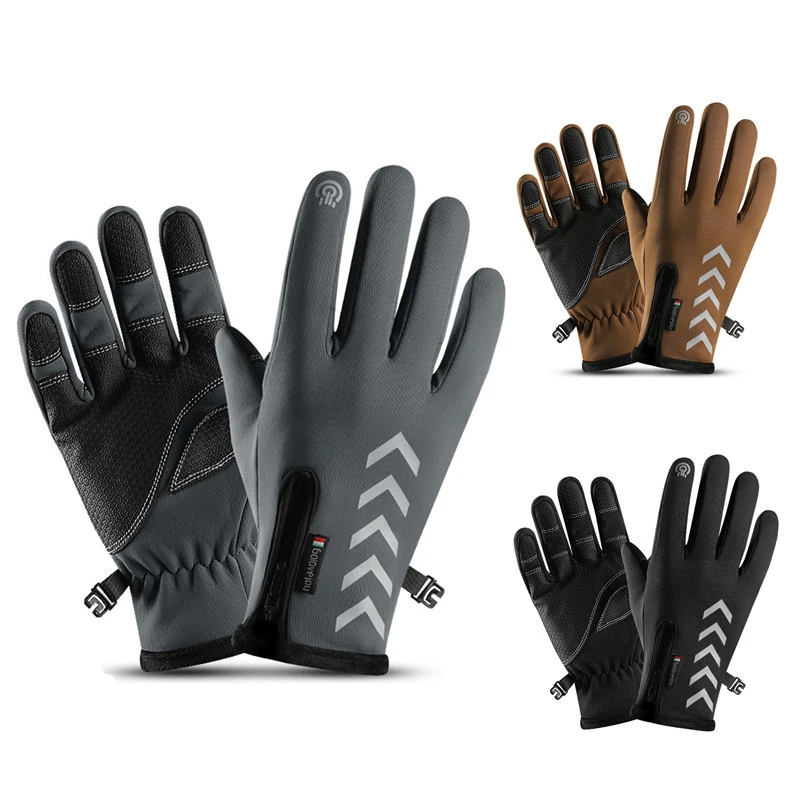 

Зимние мужские перчатки 2020, водонепроницаемые Нескользящие перчатки с отражающей полосой для сенсорного экрана, ветрозащитные теплые перч...