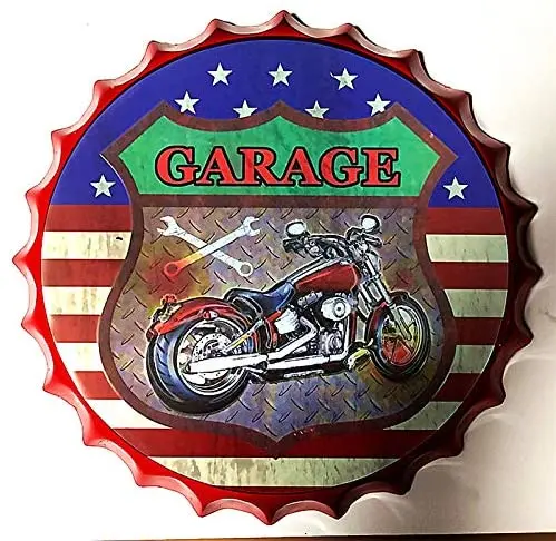 

Retro Sign Garage Bottle Caps Retro Metal Tin Sign Diameter 13.8 Inches - Car Home Decor Bar Plaque Lounge Man Cave Garage .