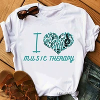 i love music therapy graphic print t shirt women clothes 2021 funny note tshirt femme summer fahsion style t shirt female