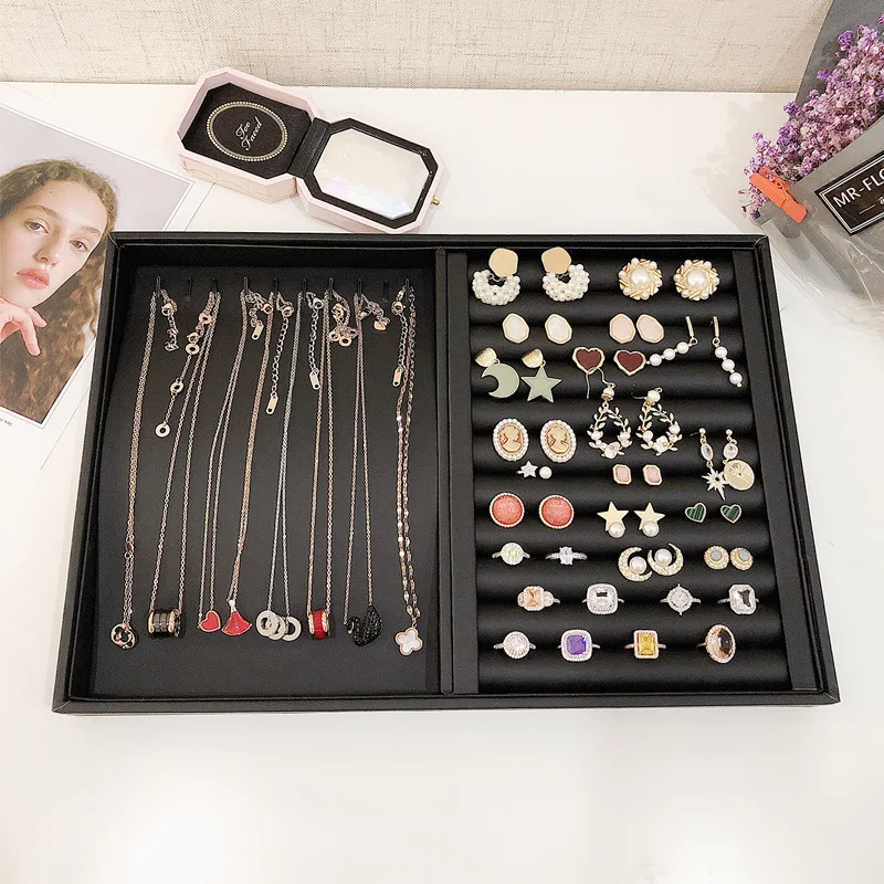 

Multi Grids PU Leather Jewelry Display Tray Jewelries Showcase Necklace Ring Earrings Organizer Trays