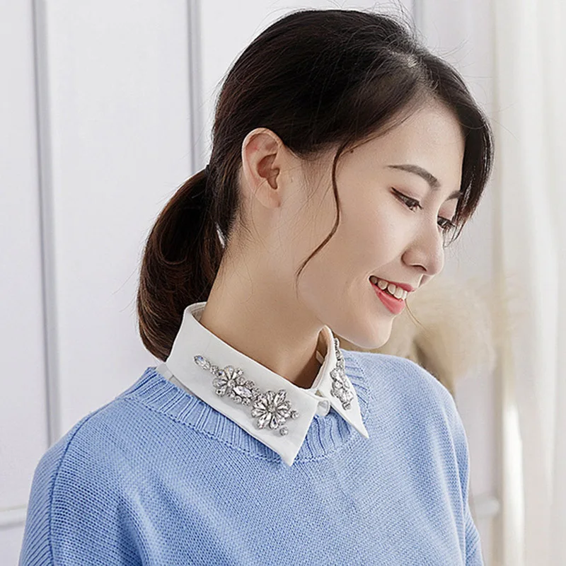 

Women Detachable Lapel Shirt Fake Collar Rhinestone Decored False Blouse Clothing Accessories EIG88