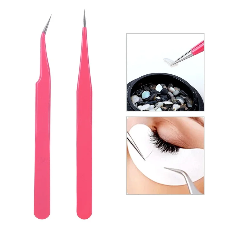 

Straight and Curved Elbow Nail Art Acrylic Gel Rhinestone Picking Tool Anti Acid Nipper Gem Decor Eyelash DIY Pink Nail Tweezers