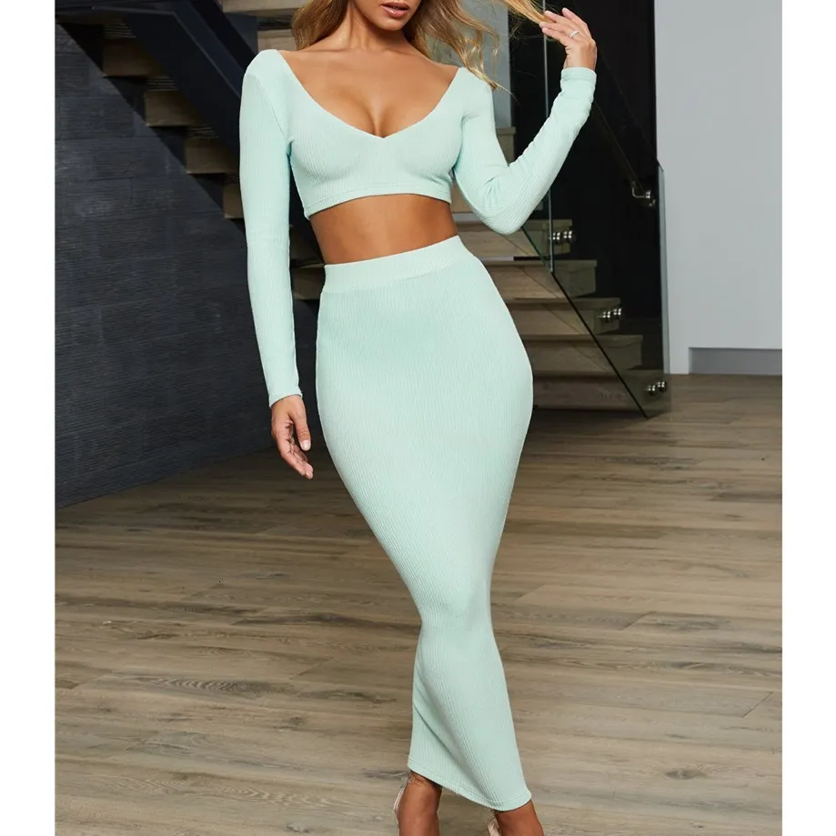 2019 женский короткий топ длинная юбка однотонный комплект из 2 предметов летний