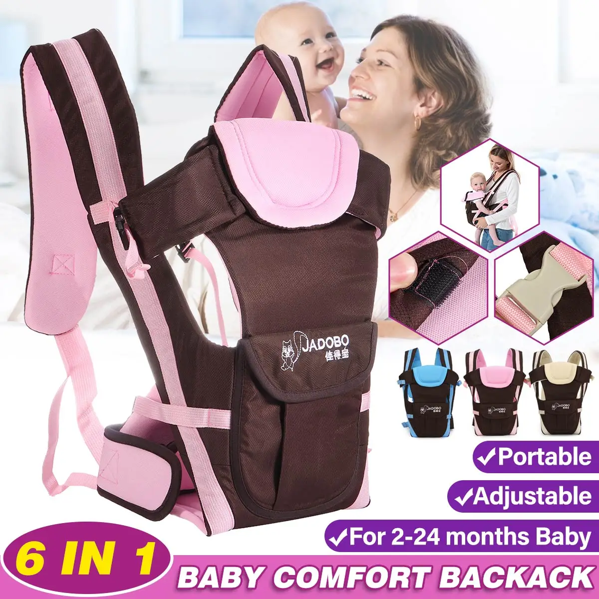 

2-24 Month Ergonomic Baby Carrier Infant Baby Hipseat Carrier 6 In 1 Front Facing Ergonomic Kangaroo Baby Wrap Sling Breathable
