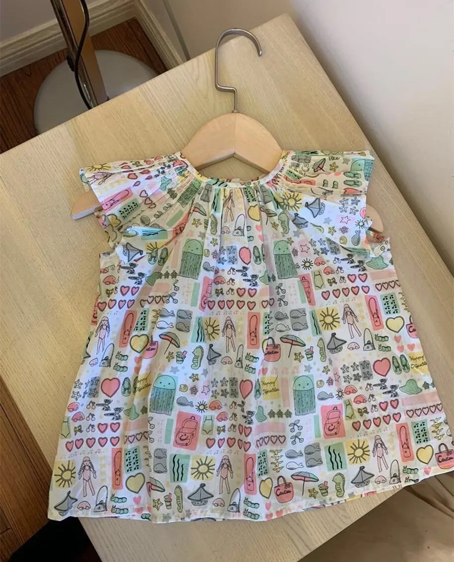 

kids girls summer clothes baby tops cotton sweet casual Cherry print T-shirt girls top