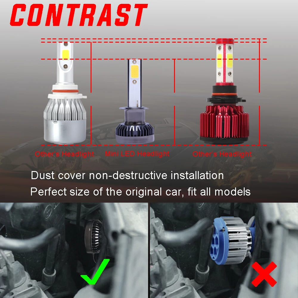 Super Car LED Headlight 3000K 6000K 8000K LEDH1 H3 H4 H7 H8 H9 H11 9005 9006 12000lm/pair Auto Lamp LED H7 Bulbs