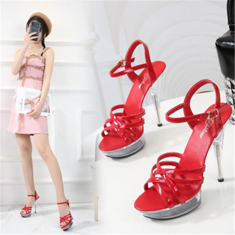 Summer Shoes Women Pu leather Sandals Striptease Walking Show Model Transparent high-heeled 13/15 cm Black | Обувь