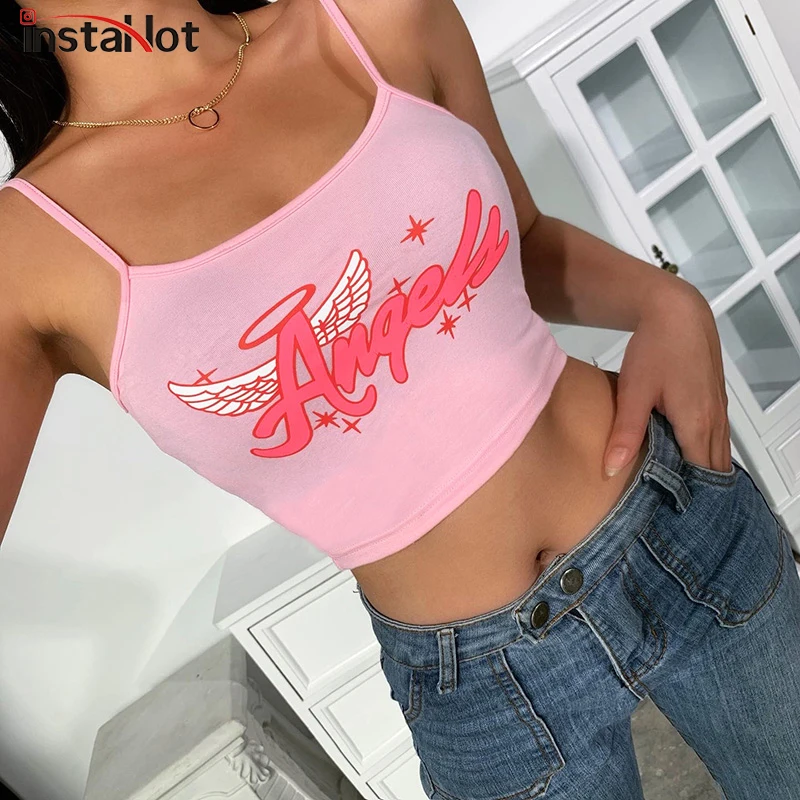 Женский укороченный топ InstaHot повседневный уличный с буквенным принтом и