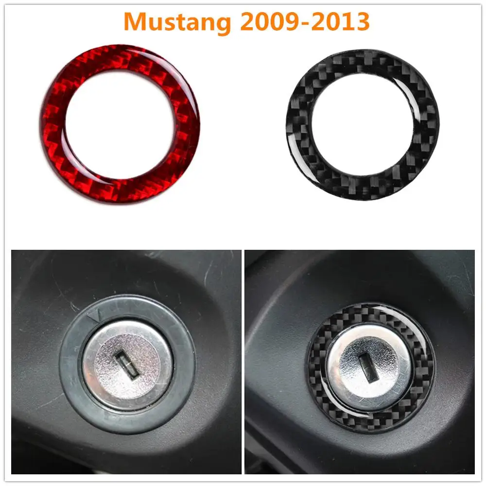

For Ford Mustang 2009-2013 Car Styling Interior Carbon Fiber Engine Start Stop Ignition Cover Trim Key Ring Car Sticker Decals