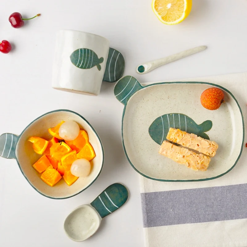Мультяшный Набор тарелок для ужина керамическая кухонная тарелка завтрака набор