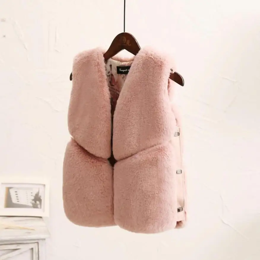 

2021 Winter New Children's Fur Vest Jacket Coat for Baby Girls Thicken Warm Leather spliced Outerwear Modis Kids Jackets Y1844