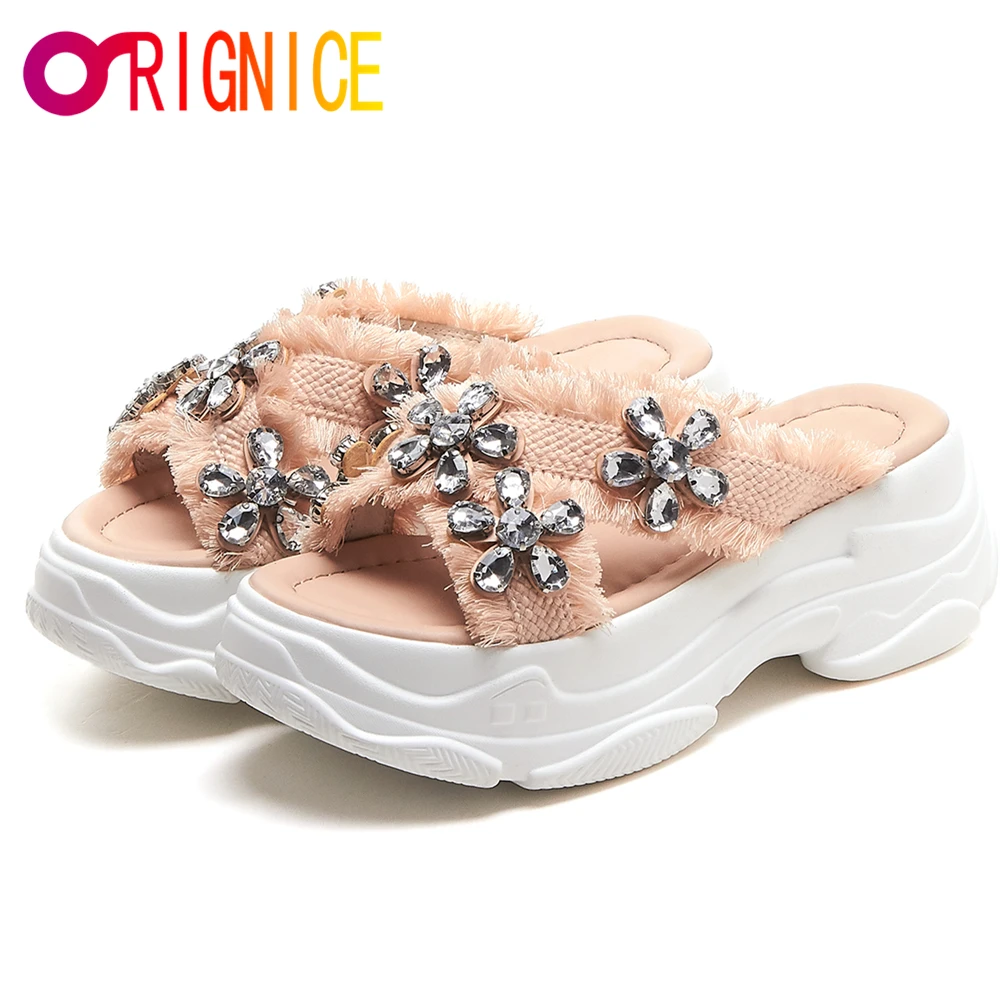 

Orignice Bohemia Leisure Sandals Platform Thick Sole New Style Flower Crystal Embellishment Female Summer Party Wedding Shoes