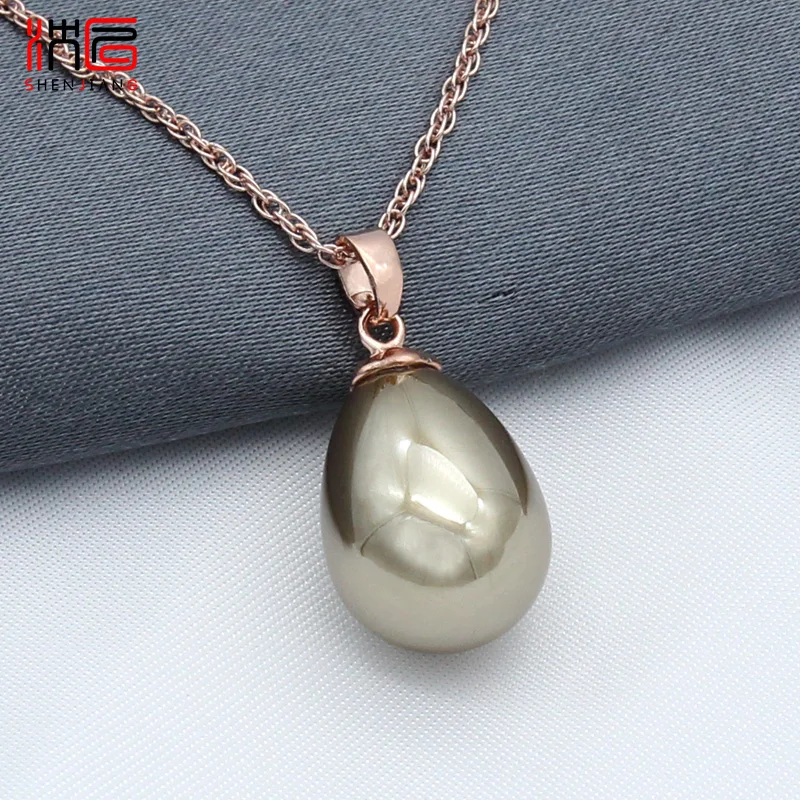 

SHENJIANG Fashion Elegant 585 Rose Gold Colorful Water Drop Simulated Pearl Pendant Necklace For Women Wedding Party Jewelry