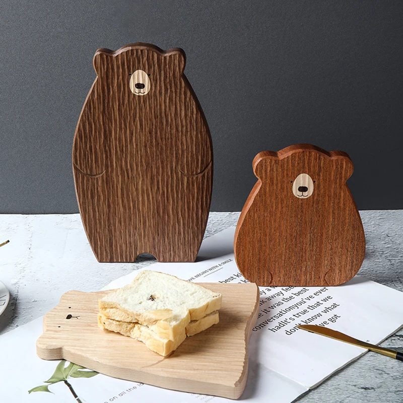 

1PC Cute Bear Wooden Board Chopping Block Shape Bread Tray Food Black Walnut Cutting Board Beech Cake Kitchen Board Tray Serving