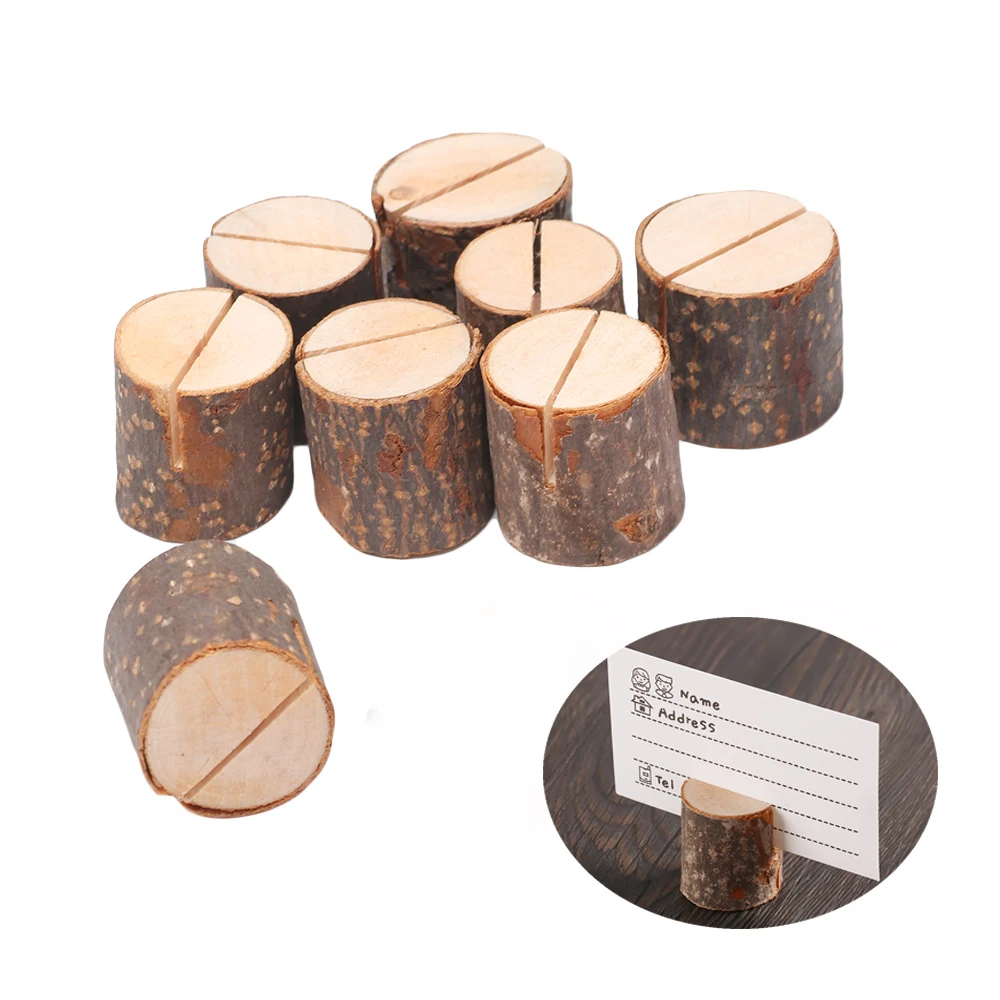 

10pcs/lot Wood Pile Name Place Card Photo Holders Natural Wooden Stump Shape Menu Number Clip Stand Wedding Party Table Decor