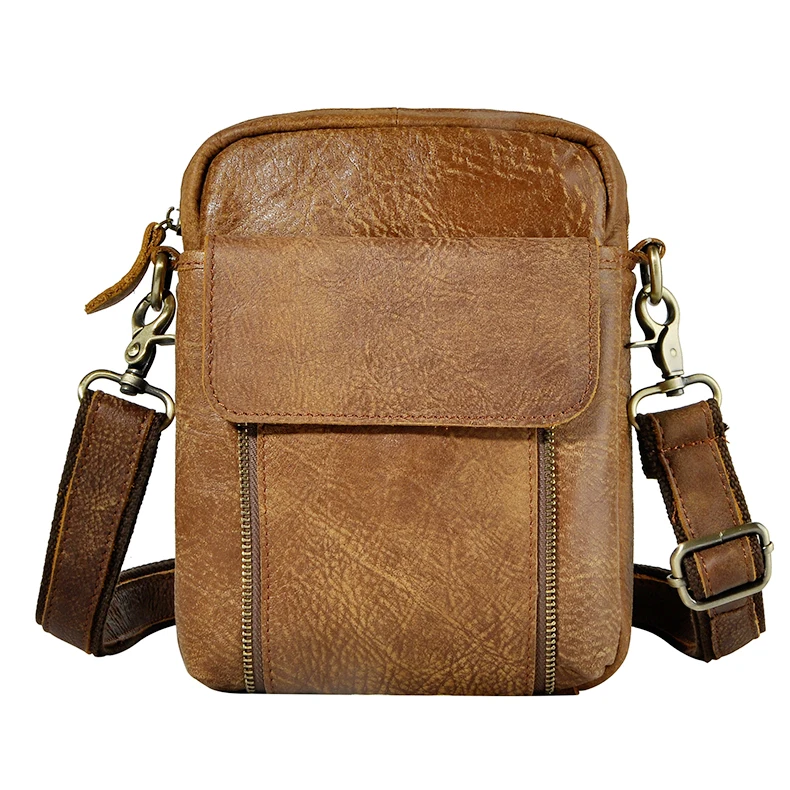 

Fashion Original Leather Male Multi-function Vertical Messenger Satchel 8" Tablet Shoulder bag Fanny Waist Belt Pack Men 2075