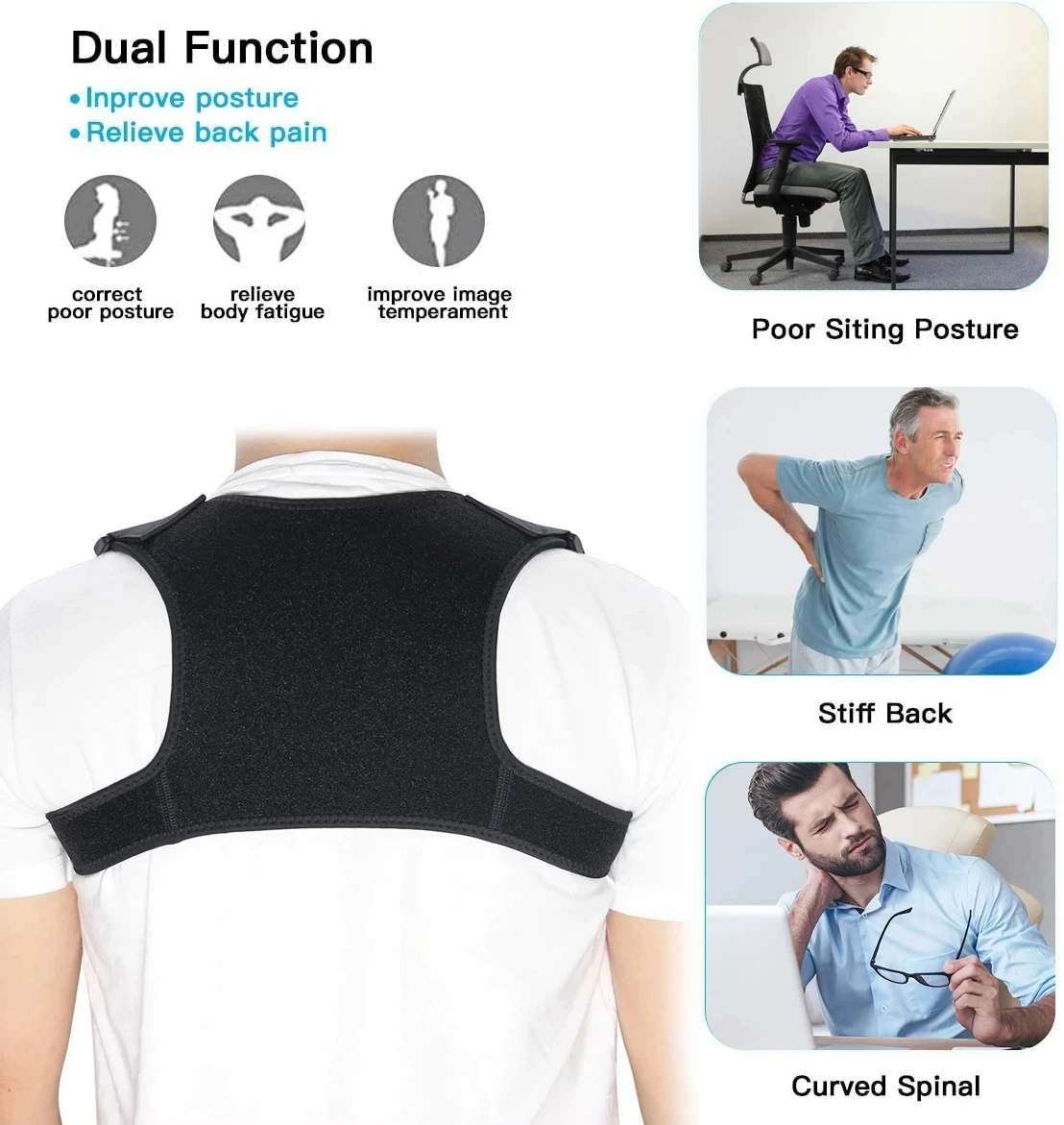 

Back Posture Corrector Supporter Strap Brace Shoulder Belt Body Shape Correction for Orthopedic Pain Relief Using at Work Office