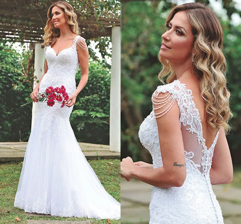 Vestido De Noiva Sereia Новое поступление Pealrs кружевное свадебное платье русалки сексуальное платье для невесты без спинки Robe de Mariee Casamento