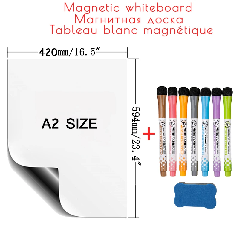 

A2 Size Magnetic Whiteboard for fridge Stickers Large White Board Message Writing Drawing Office Refrigerator Magnets Plan Week