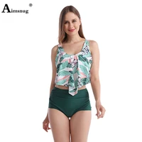 high cut women push up swimsuits two pieces swimwear 2021 floral print bathing suit ruffled top female sexy 2pcs swim outfits