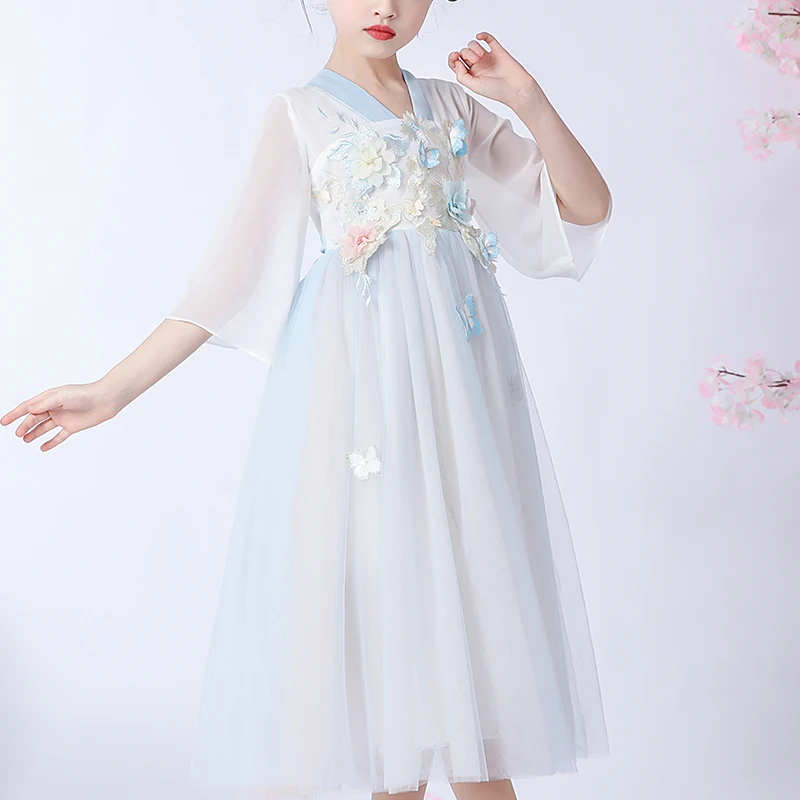 

Girls Dress Butterfly Chinese Style Hanfu Party Frock Chinese New Year Princess Summer Girl Dress Children's National Dress 1274