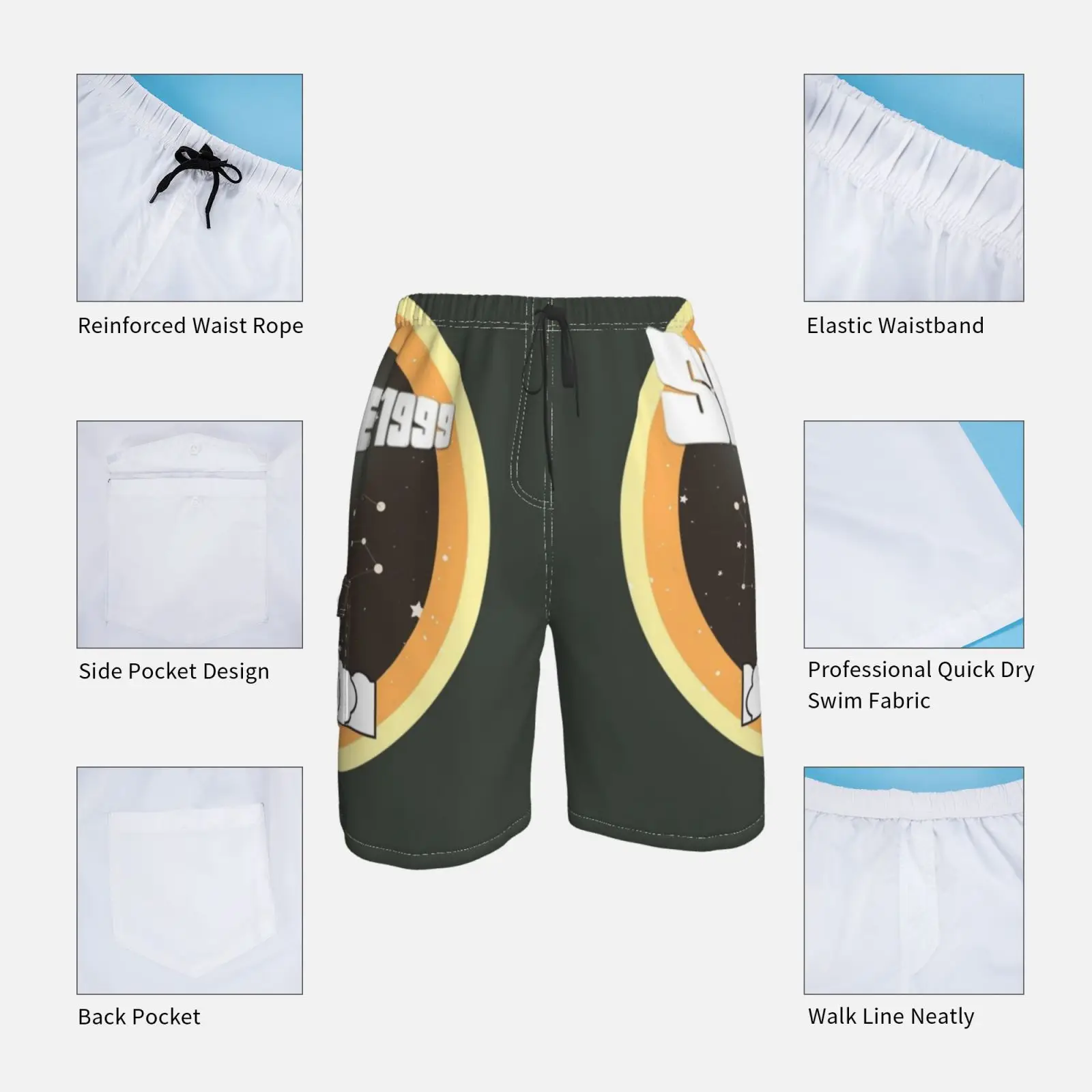 Пространства 1999 Винтаж Стиль Пляжные шорты мужские пляжные для купания Андерсон