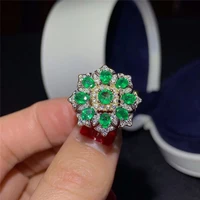 natural 35mm colombia emerald rings s925 sterling silver flowers fine jewelry for women party natural green gemstone