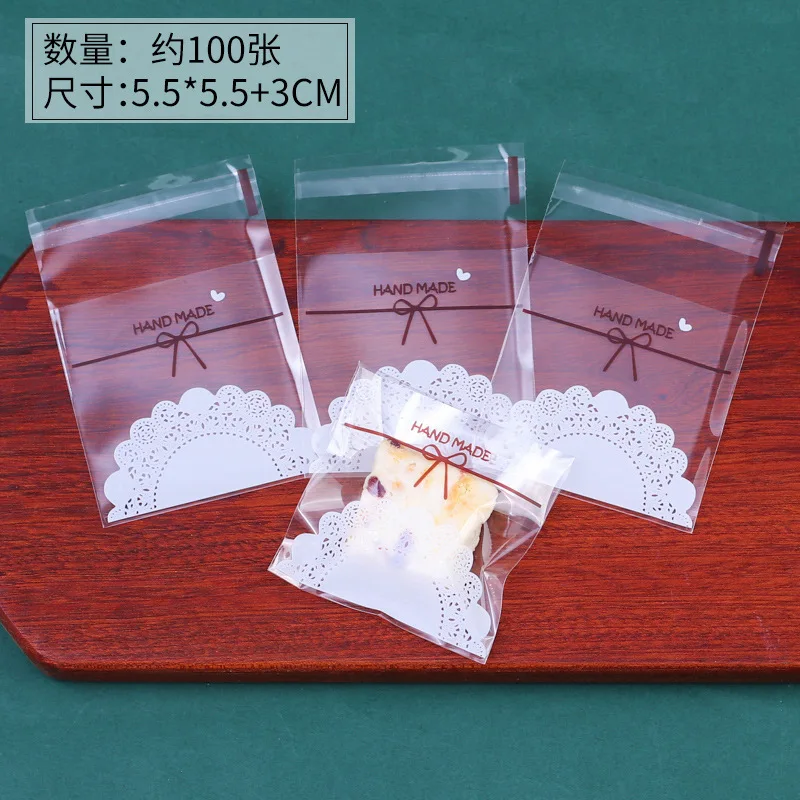 

100PCS Lovely Bowknot Lace Transparent Package Bag Wedding Gift OPP Bag Cake Cookie Packaging Bag For Christmas Birthday Party