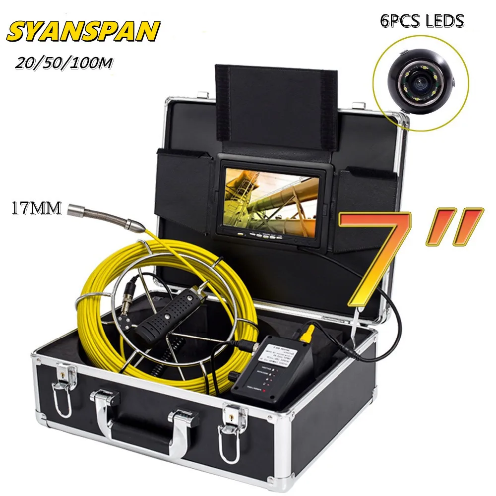 

Видеокамера SYANSPAN для осмотра труб, 7 дюймов, 20/50/100 м, водонепроницаемая, 17 мм, для канализационного трубопровода, промышленная камера-эндоскоп
