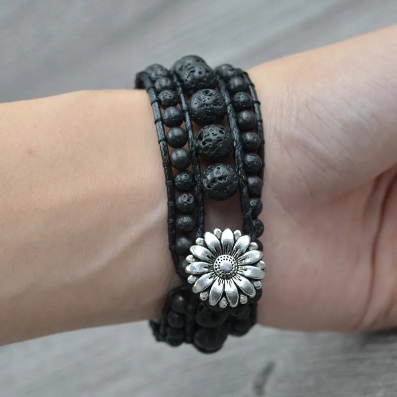 Красочные Бусины браслеты в стиле бохо кожаные из натурального камня винтажные