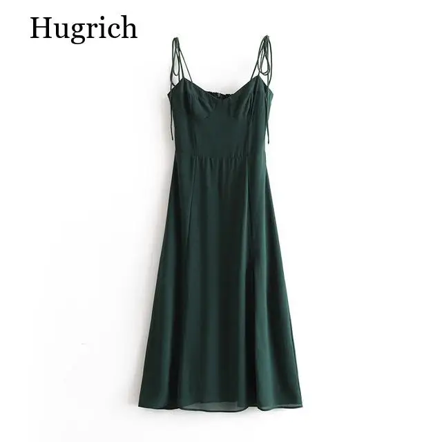

Women Vintage Solid High Waist Spaghetti Strap Dress Sexy Backless Sleeveless Split Dress Elegant A Line Dresses Casual