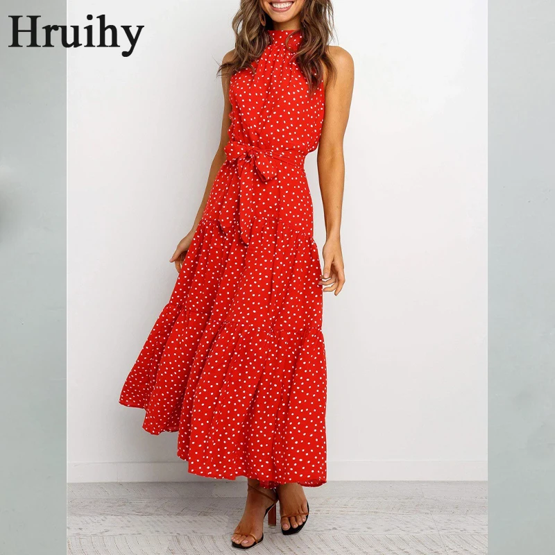 

Polka Dot Printing Dress Plus Size Sleeveless New Fashion Dress for Women Casual Simple Style Personalized Vestido De Mulher