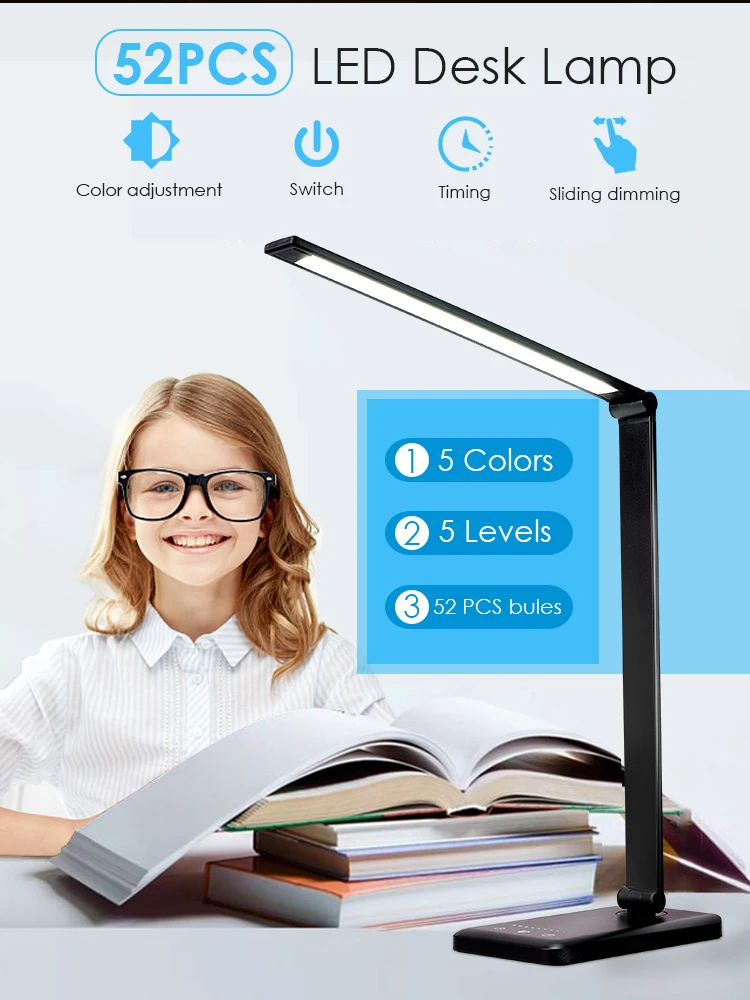 LAOPAO 52 шт. светодиодный настольный светильник 5 цветов x5 Dimable уровень сенсорный USB заряжаемый для чтения защита глаз с таймером Настольный светильник ночник