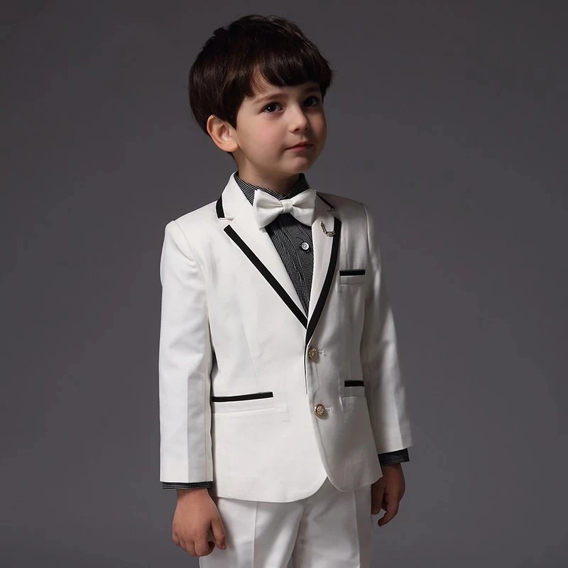 

Новый Свадебный костюм для мальчиков, костюмы на заказ для мальчиков, детский белый цветочный костюм, облегающий костюм с курткой на две пуг...