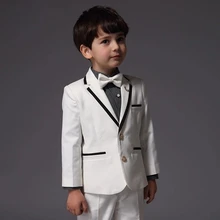 Trajes de boda para niños y niñas, traje hecho a medida, conjunto de traje blanco de flores, chaqueta con dos botones y pantalones (2)