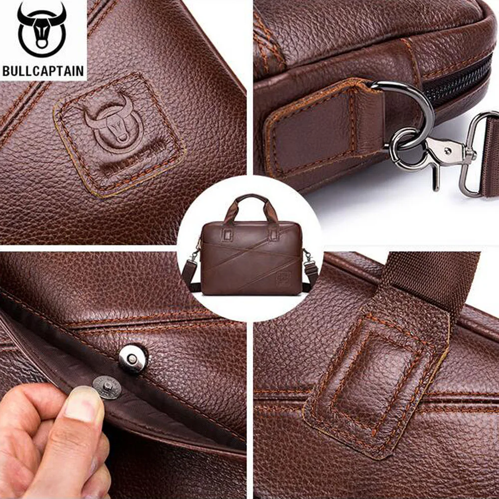 BULLCAPTAIN men's briefcase business handbag can be used for 15 inch laptop casual shoulder messenger bags  Cow Leather Men Bag
