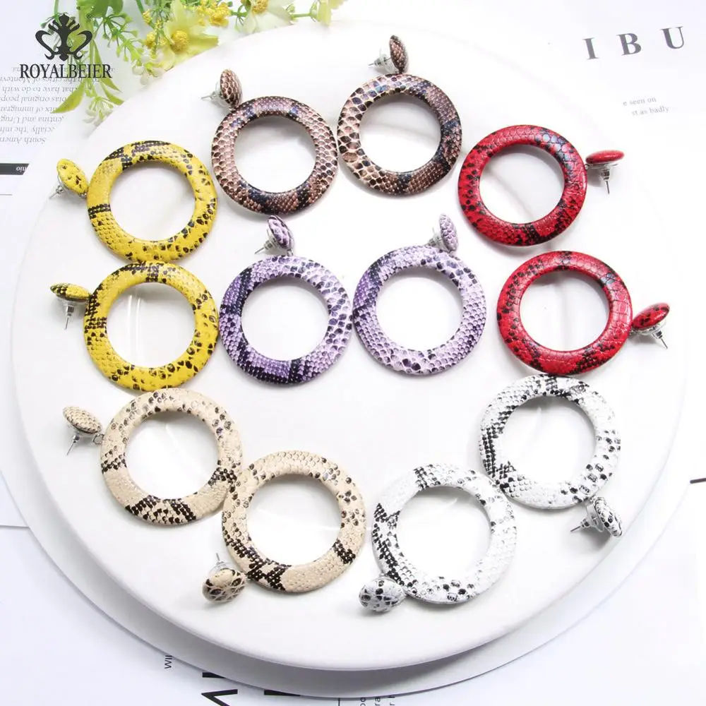 ROYALBEIER Женские винтажные серьги в стиле панк из большой змеиной кожи Висячие