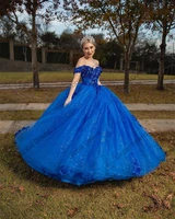 charming royal blue beaded 3d flowers ball gown dress princess sweet 16 15 quinceanera dresses off the shoulder birthday party
