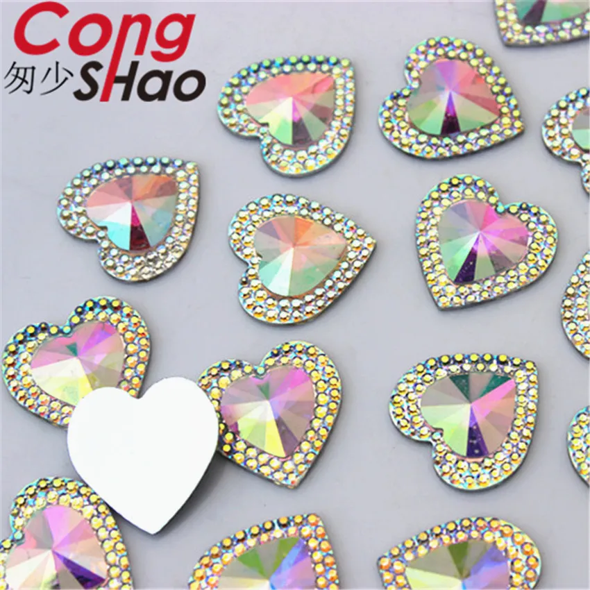 Cong Shao 50 шт. 16 мм цветные камни в форме сердца с плоской задней частью и стразы из