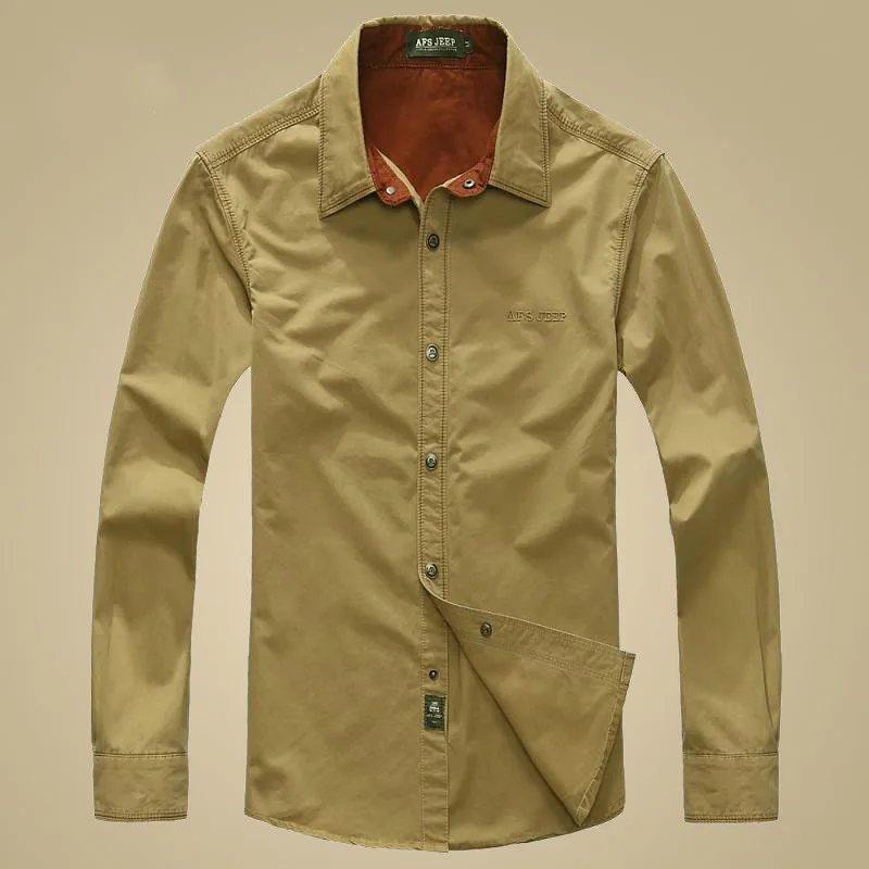 Рубашка мужская с длинным рукавом 100% хлопок в стиле милитари | Мужская одежда