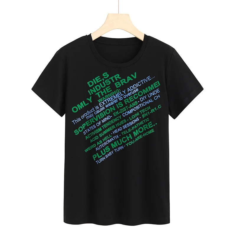 

2021 Summer Short Sleeve T-Shirt women's fashion temperament 80 thread mercerized cotton flocking double-sided cotton bottomed