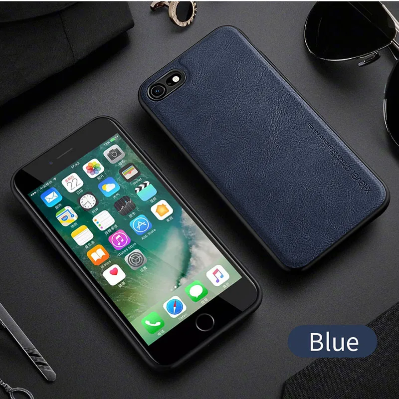 blue phone case Для IPhone 8 7 6 Plus чехол X-Level Ретро кожа мягкий силиконовый край задняя крышка для IPhone Xs Max XR телефон оболочка Fundas качество - Цвет: blue phone case
