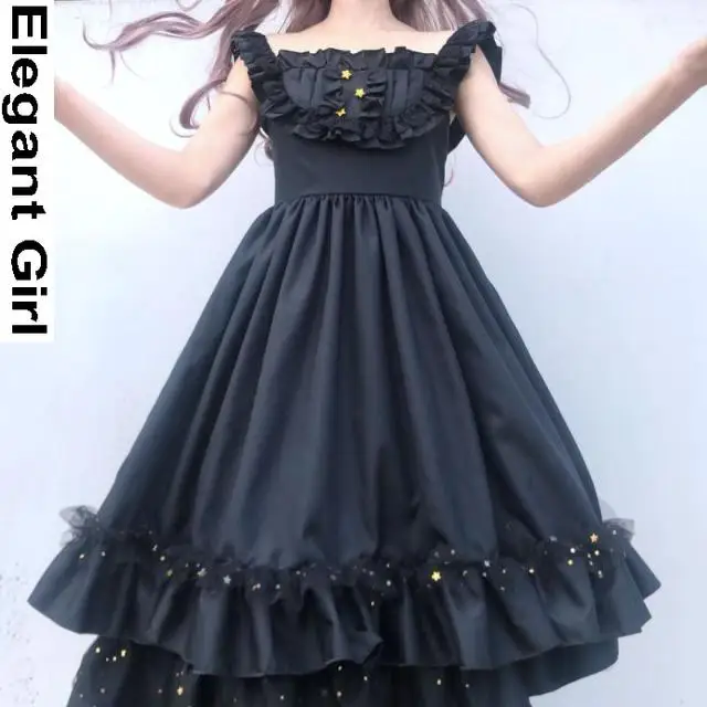 

Japanese Style Sweet White Angel Jsk Lolita Dress Vintage Kawaii Girls Gothic Star Lace Fairy Gown Cosplay Princess Dresses