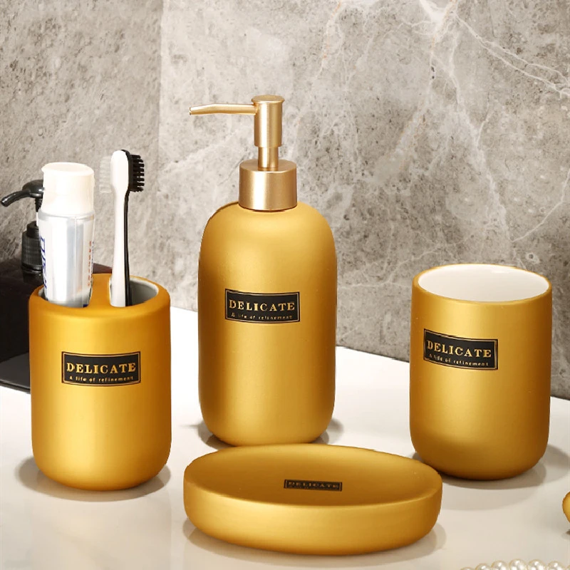

Nordic Luxury Style Ceramic Portable Bathroom Accessories Lotion Bottle Soap Dispenser Mouth Cup Toothbrush Holder Soap Dish