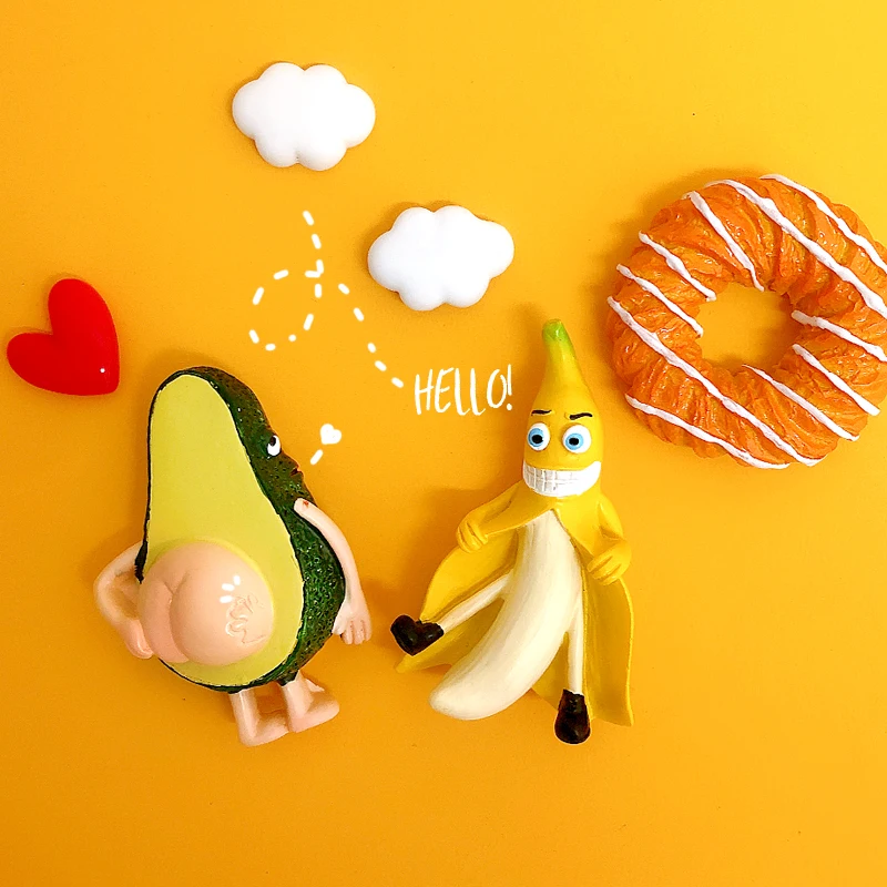 

3D Resin Fridge Magnet Avocado Banana Funny Fruit Kids Like Cartoon Decoration Magnetic Refrigerator Stick Creative Paste Stereo