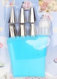8 Silicone Kitchen Accessories Glass Tube Baking Bag + 6 Stainless Steel Nozzles A Set of Mint Cake Decoration Combination | Дом и сад