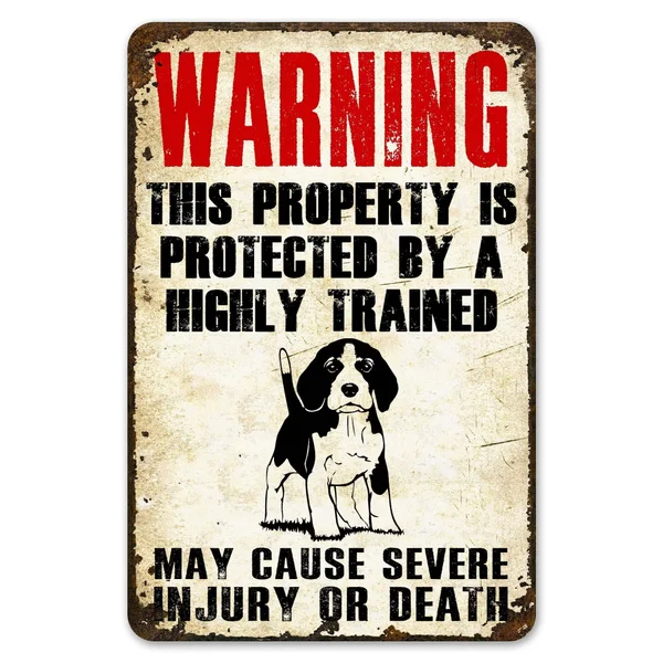 

Warning This Property Is Protect By Cute Beagle Puppy Dog Tin Sign Vintage Farm Decor Art Pet Lover Tin Metal Sign Zoo