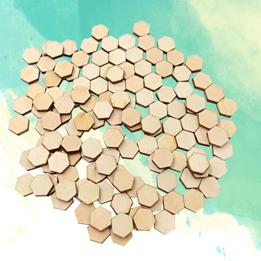 

200PC 10MM Beech Wooden Hexagonal Pieces Ornaments Wooden Shapes Ornaments Embellishment DIY Crafts Decorations for Wedding Birt